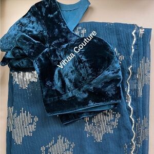 Velvet Blue Saree Blouse